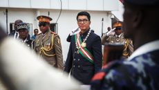 Madagascar president Andry Rajoelina inspects a guard of honour