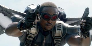 Anthony Mackie as Falcon flying in Captain America: the Winter Soldier