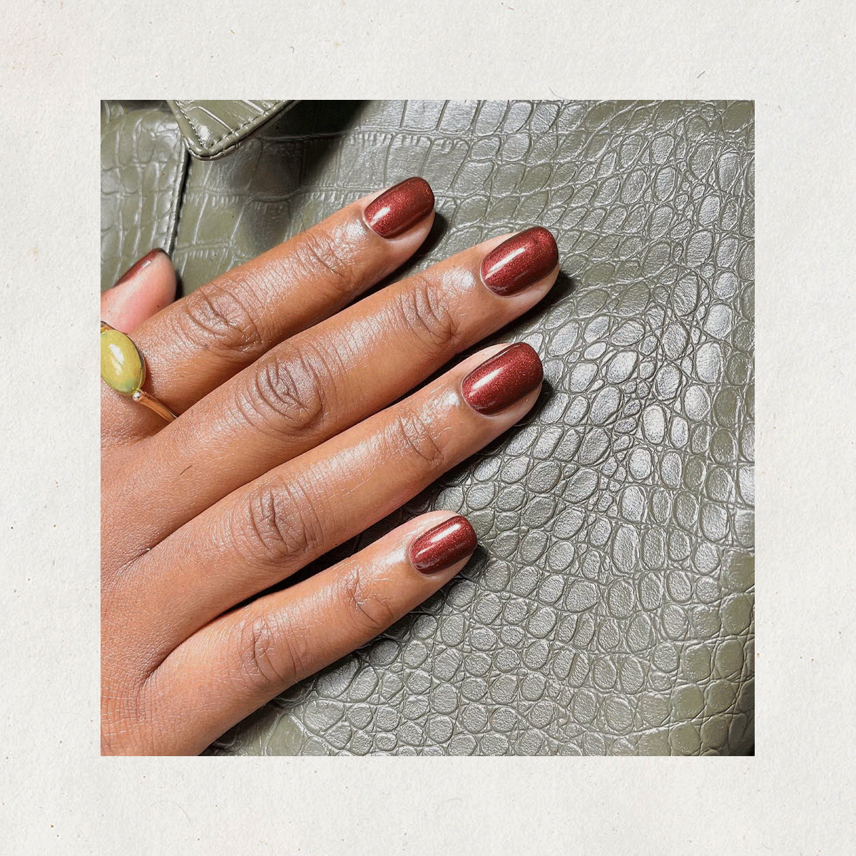 A collage of summer-to-fall nail polish colors.