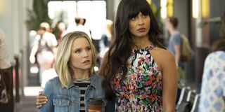 Jameela Jamil and Kristen Bell in The Good Place