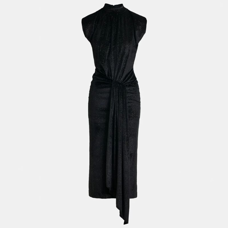 black jersey draped dress