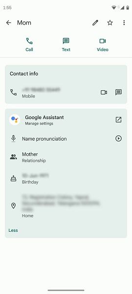 Google Assistant in Contacts