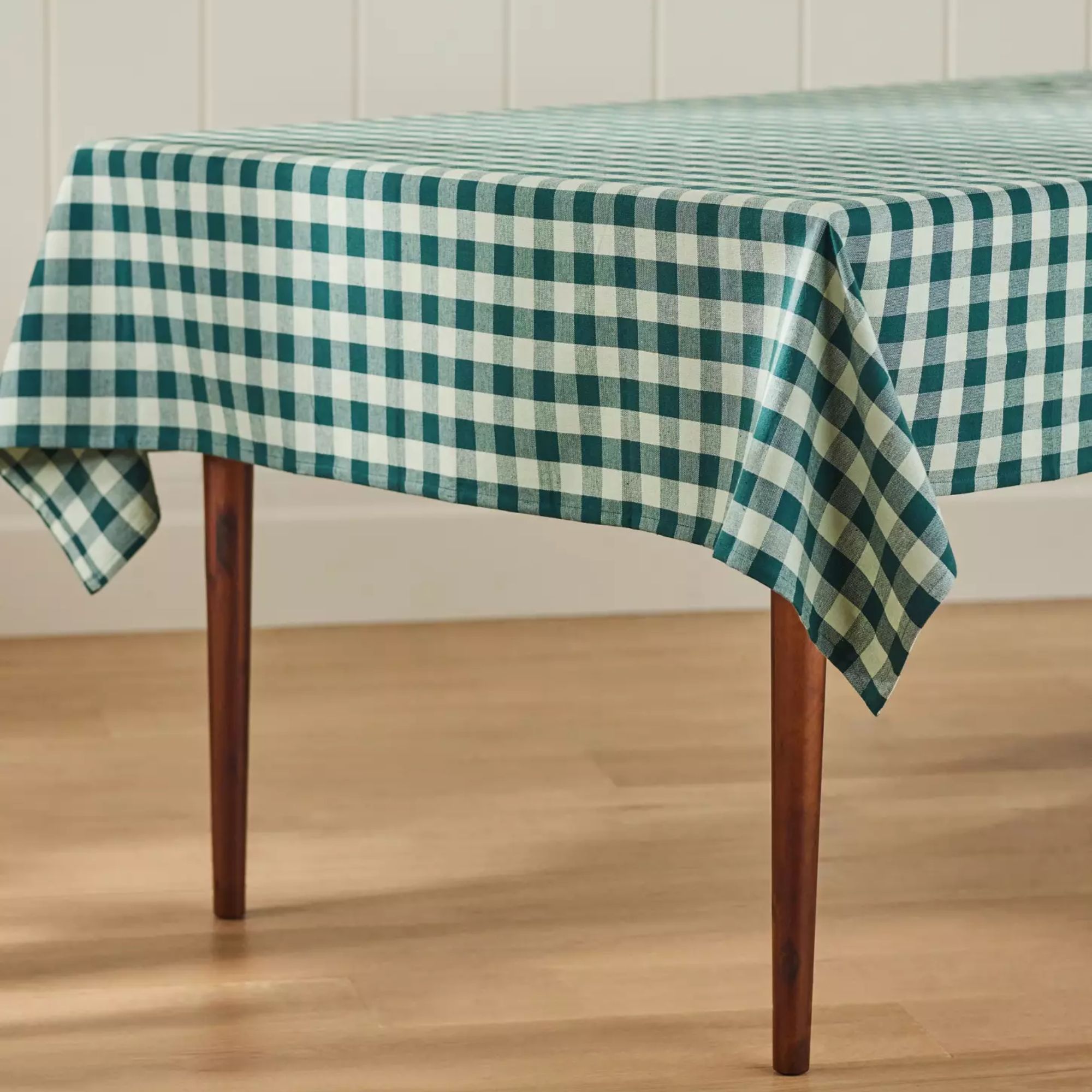 Green gingham tablecloth