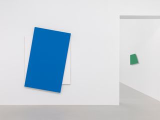 Ellsworth Kelly From left: Blue Diagonal, 2008 oil on canvas, two joined panels 86 ⅝ x 61 ⅛ x 2 ⅝ inches (220 x 155 x 7 cm) Fondation Louis Vuitton, Paris Green Panel (Ground