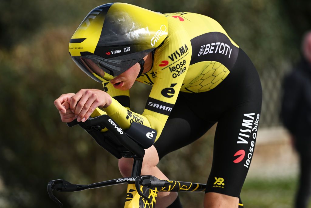 LIDO DI CAMAIORE ITALY MARCH 10 Cian Uijtdebroeks of Belgium and Team Visma Lease A Bike competes during the 60th TirrenoAdriatico 2025 Stage 1 a 115km individual time trial stage from Lido di Camaiore to Lido di Camaiore UCIWT on March 10 2025 in Lido di Camaiore Italy Photo by Tim de WaeleGetty Images