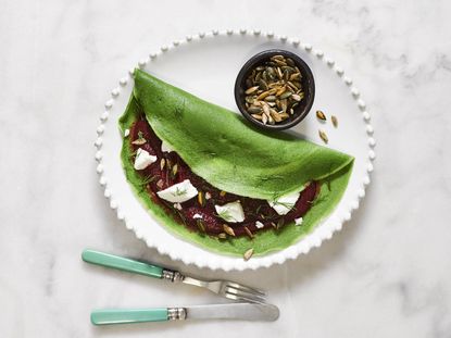 spinach crepe with beetroot puree and goat's cheese
