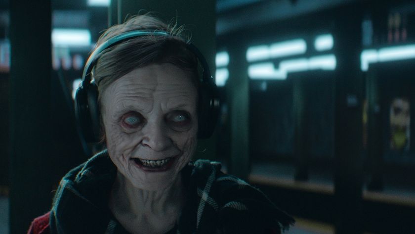 AI filmmaking; a creepy old woman in a horror film scene