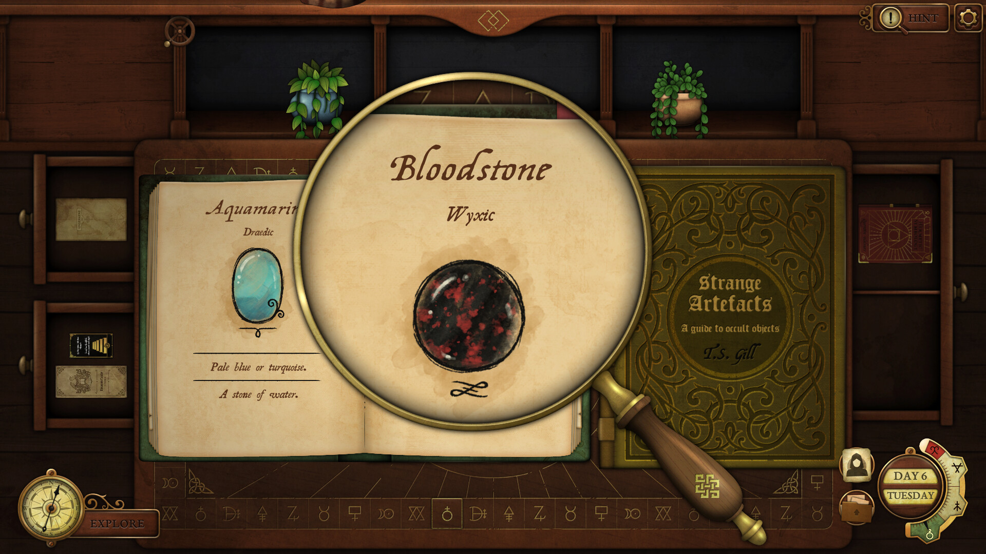 Strange Antiquities screenshot showing an entry in the book of Strange Artefacts, which details a bloodstone