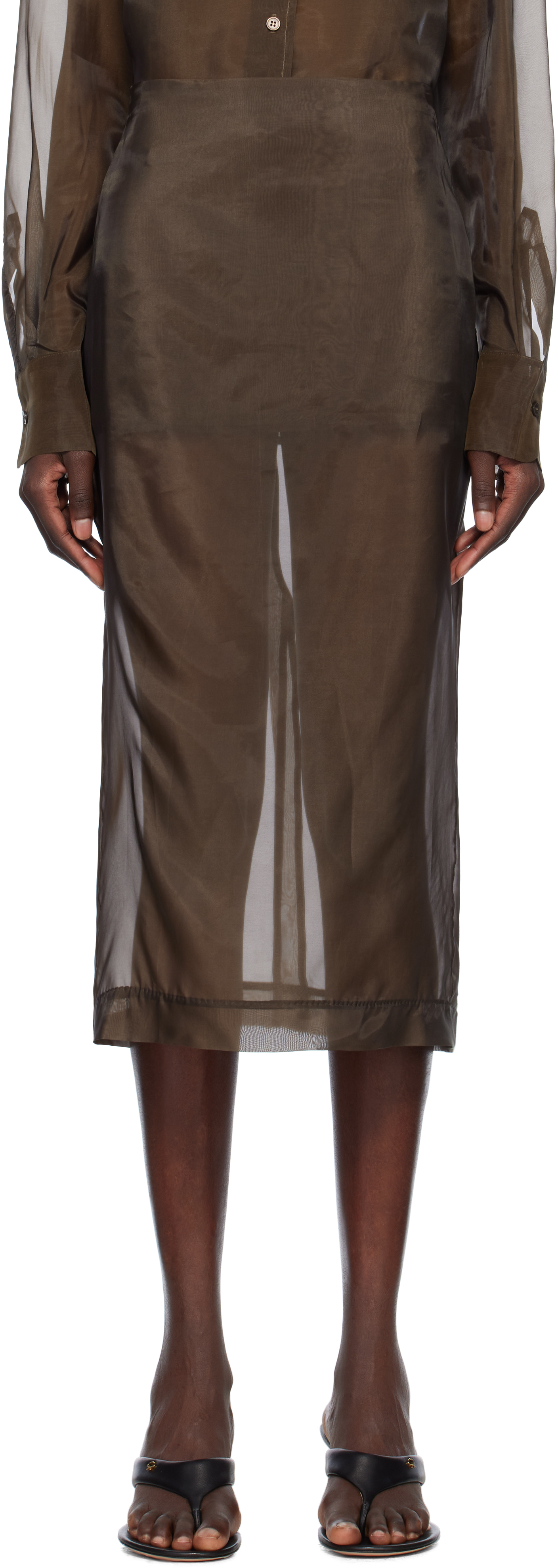 Brown Peri Sheer Midi Skirt
