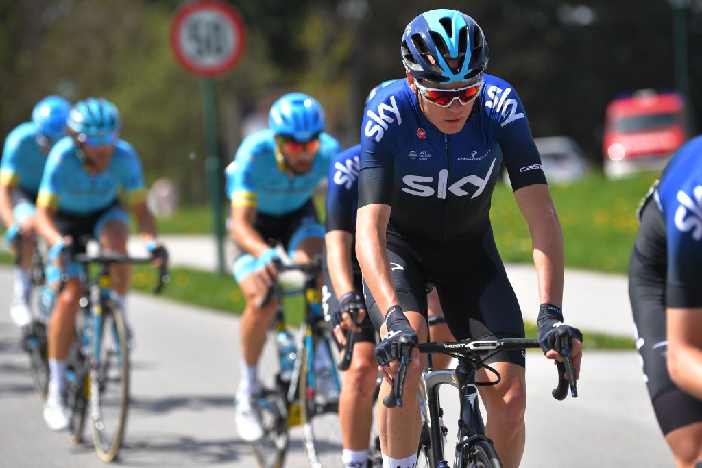 Chris Froome on stage 1 of the Tour of the Alps.