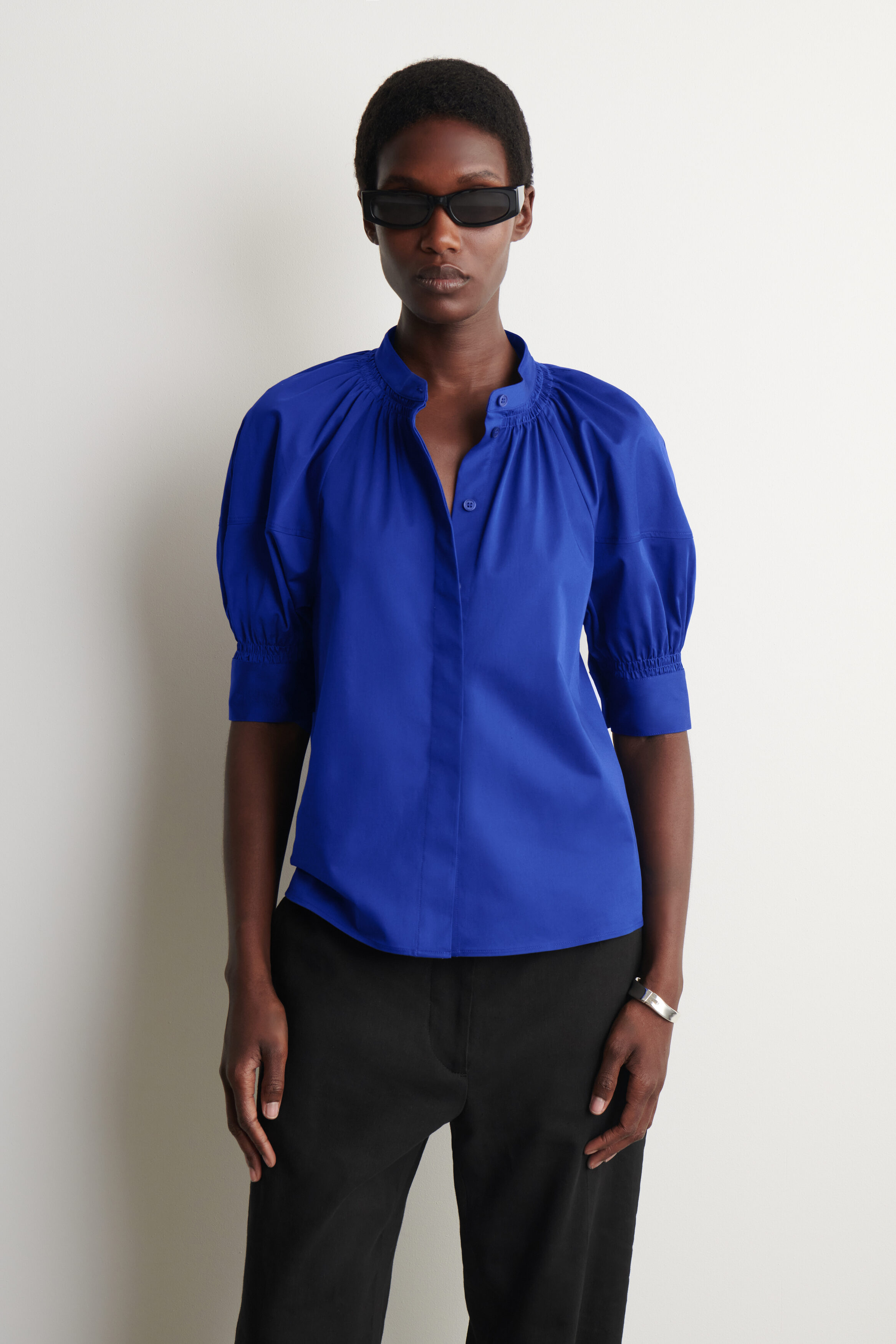 Smocked Puff-Sleeve Blouse