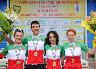 Italian junior and allievo time trial champions 2011: Jan Petelin, Davide Martinelli, Rossella Ratto and Sara Romanin.