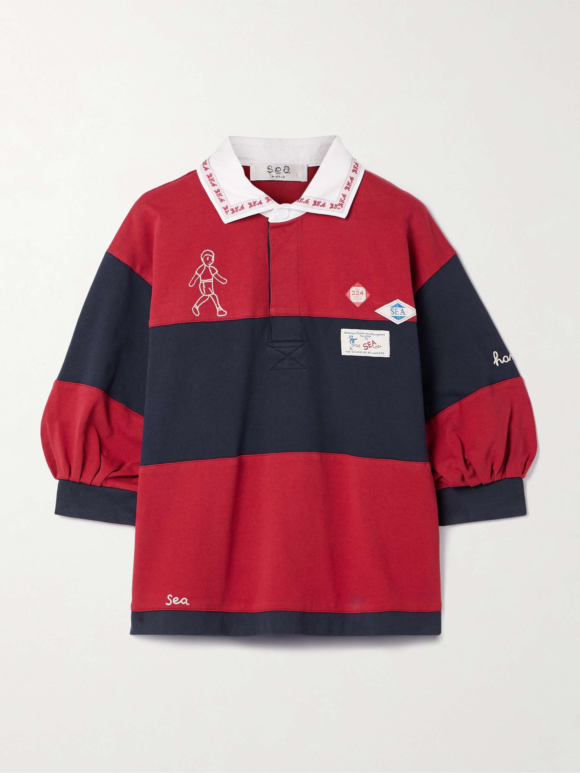 Carolyn Appliqu&amp;eacute;d Embroidered Striped Cotton-Jersey Polo Shirt