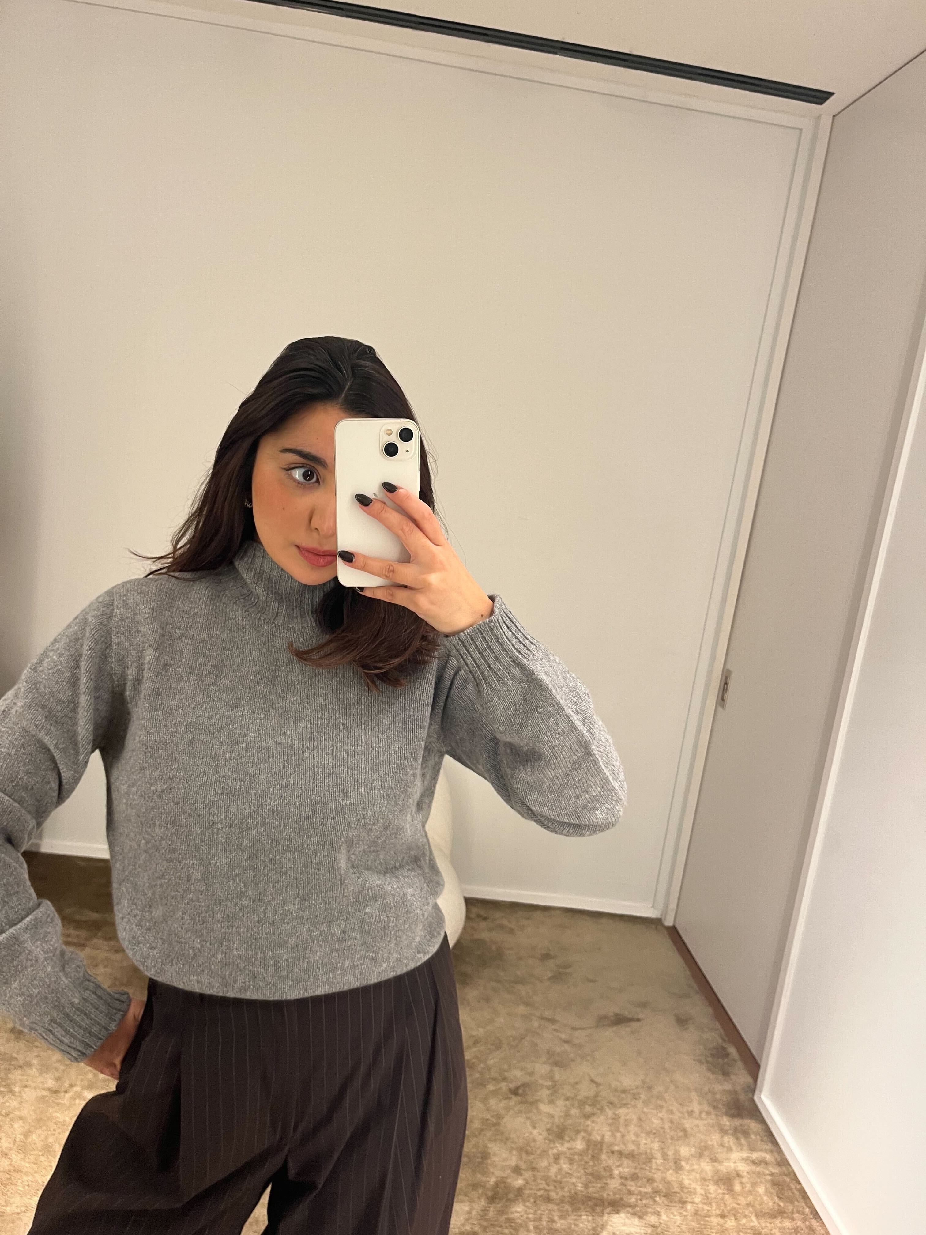 Senior Shopping Editor Marina wearing the Kensington Turtleneck Jumper