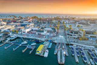 An aerial view of the Balboa Fun Zone in Newport Beach, California
