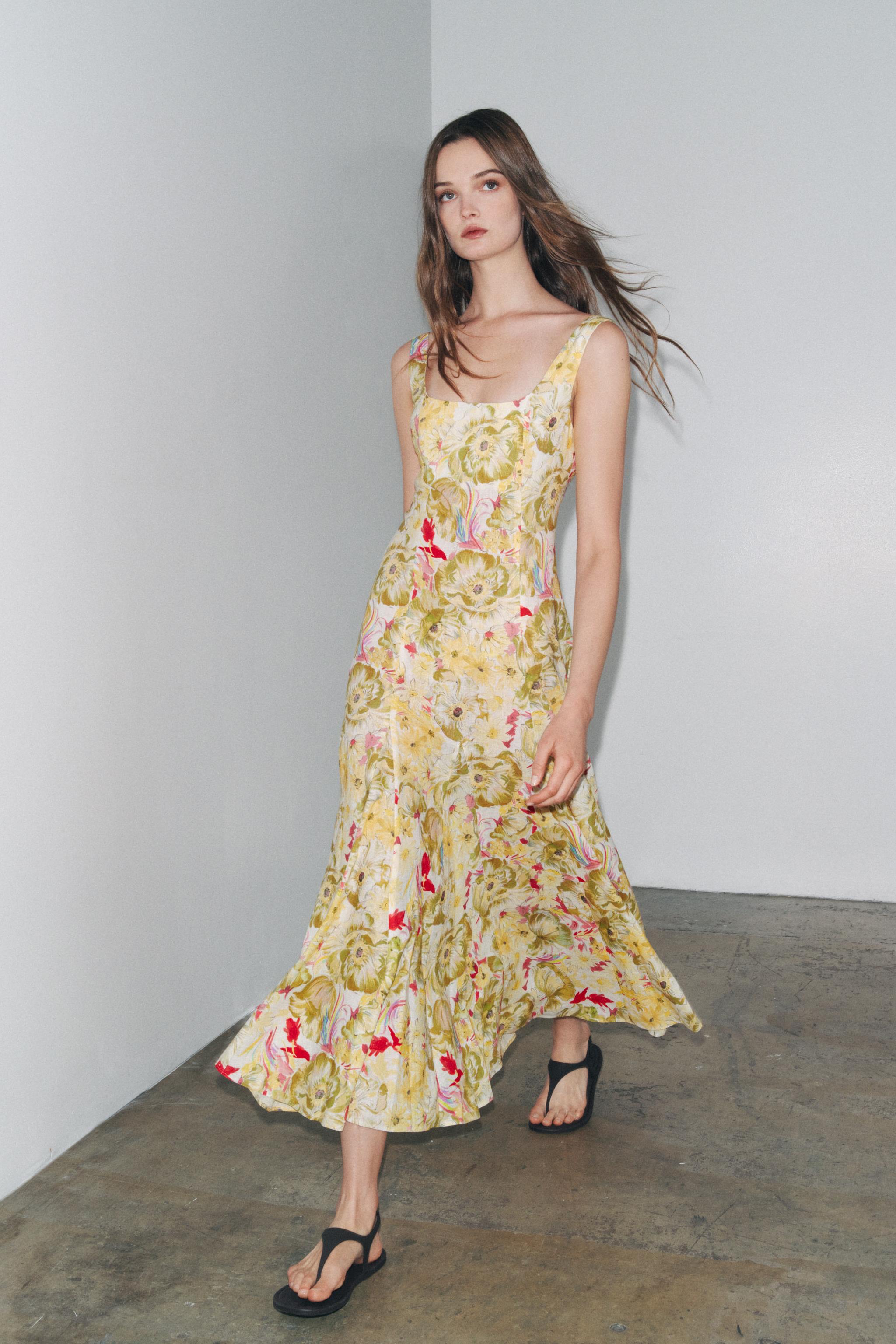 Zw Collection Linen Print Dress