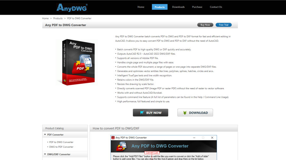 Website screenshot for AnyDWG PDF to DWG Converter