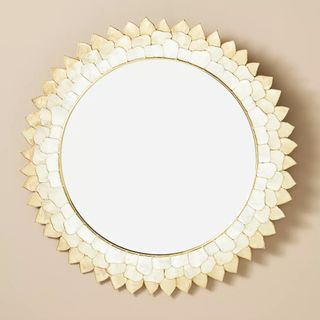 leafy gold and cream round mirror