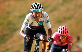 CANTAL FRANCE SEPTEMBER 11 Arrival Egan Arley Bernal Gomez of Colombia and Team INEOS Grenadiers White Best Young Jersey during the 107th Tour de France 2020 Stage 13 a 1915km stage from ChtelGuyon to Pas de PeyrolLe Puy Mary Cantal 1589m TDF2020 LeTour on September 11 2020 in Cantal France Photo by Benoit Tessier PoolGetty Images