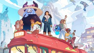 Characters sit atop of tram in Netflix's first MMO Spirit Crossing