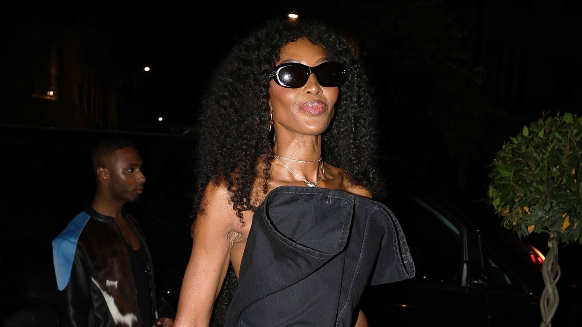 Naomi Campbell pulled off upside down denim jeans as a dress in Paris