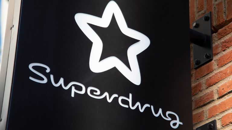 Superdrug Logo sign for the well known high street chemists
