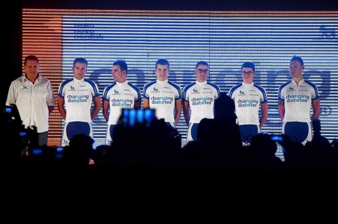 Novo Nordisk shows their 2015 jersey on stage