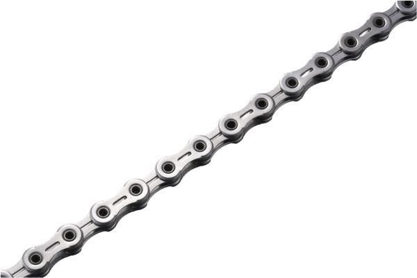 The new chain uses hollow pins and slotted inner plates