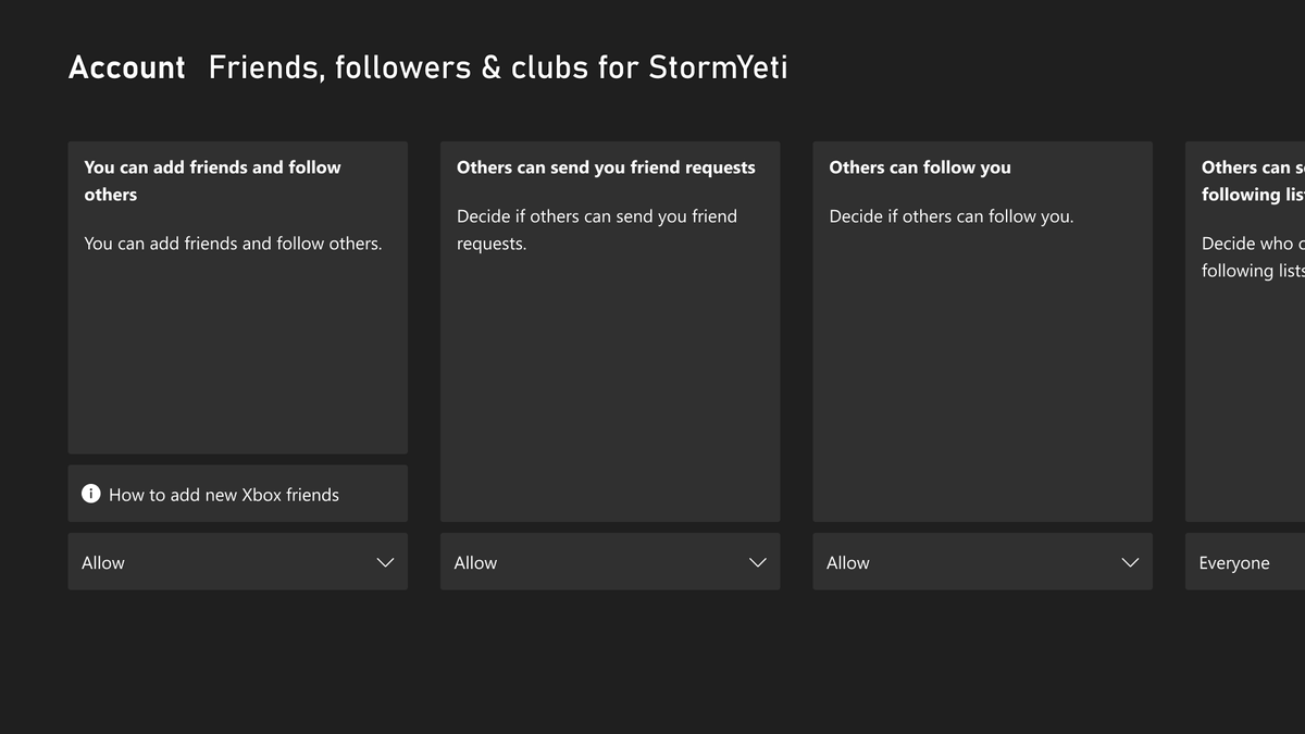 Xbox app showing the new friend request system and privacy settings