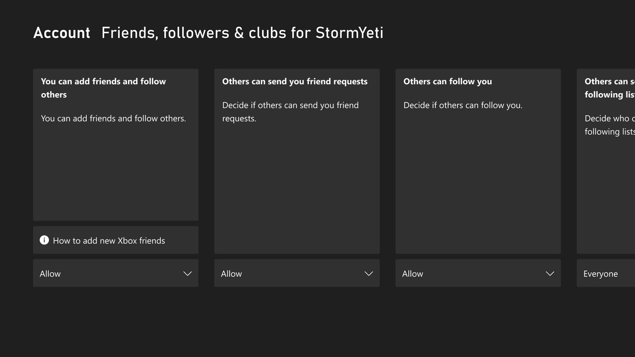 Xbox app showing the new friend request system and privacy settings