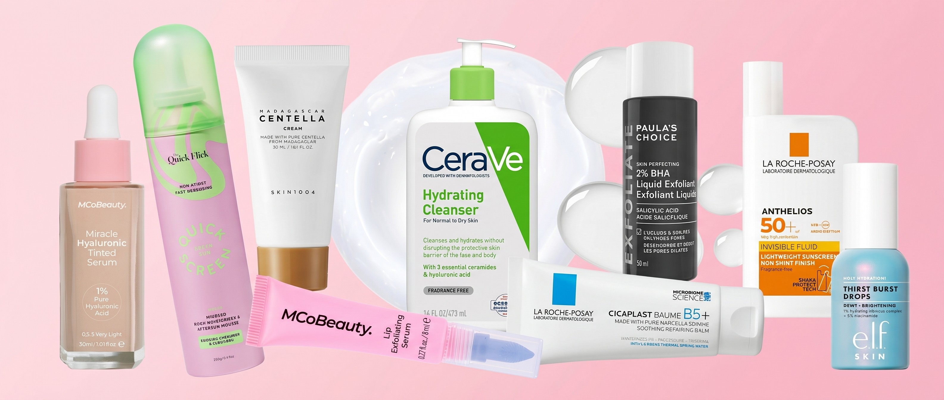 Beauty products on pink background