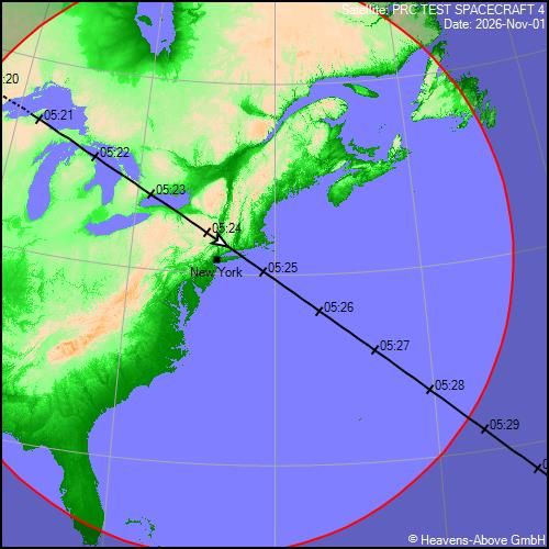 map showing the shenlong pass over New York on Nov. 1