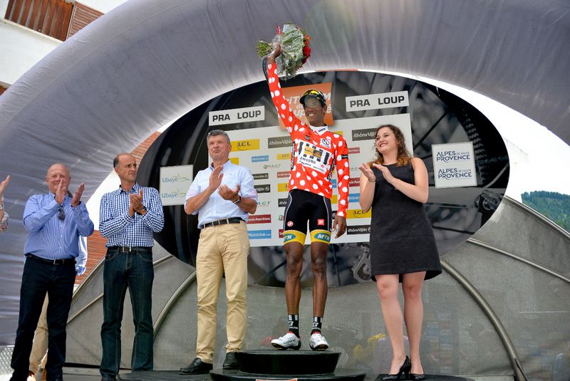 Daniel Teklehaimanot (MTN-Qhubeka) celebrates another day in the KOM jersey
