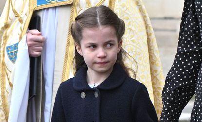 Princess Charlotte departs after the Memorial Service For The Duke Of Edinburgh