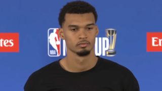 Victor Wembanyama in a press conference following the end of a game to the New York Knicks