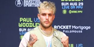 jake paul at press conference for tyron woodley fight
