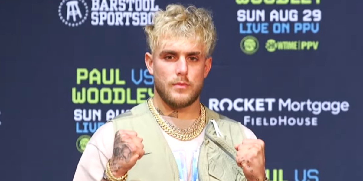 jake paul at press conference for tyron woodley fight