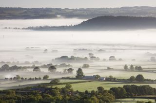 Misty over English countryside