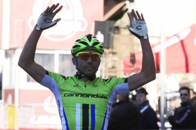 Moreno Moser (Cannondale) celebrates after winning Strade Bianche