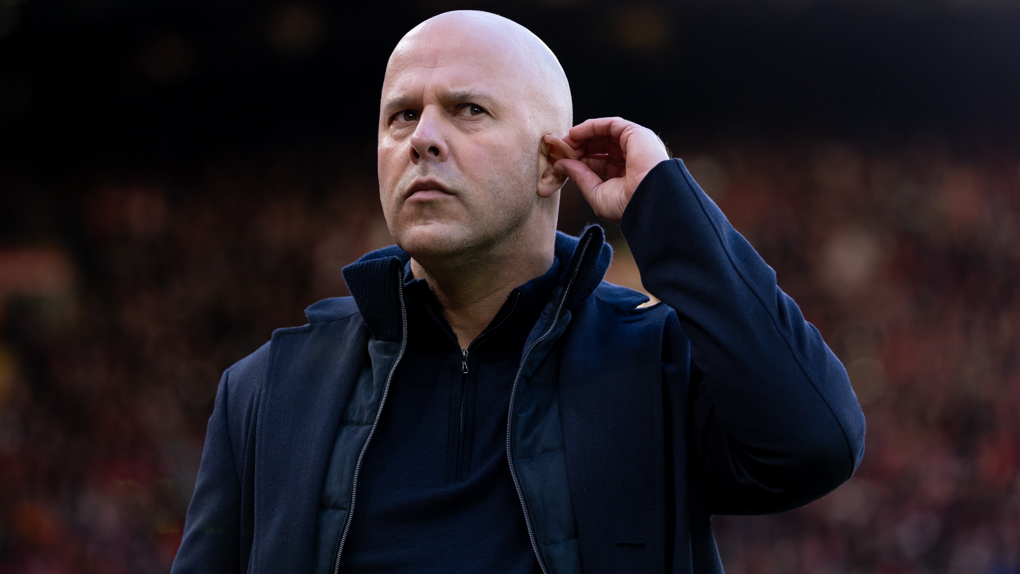 Arne Slot manager of Liverpool looks on prior to the Premier League match between Liverpool and Burnley at Anfield on January 17, 2026 in Liverpool, England. 