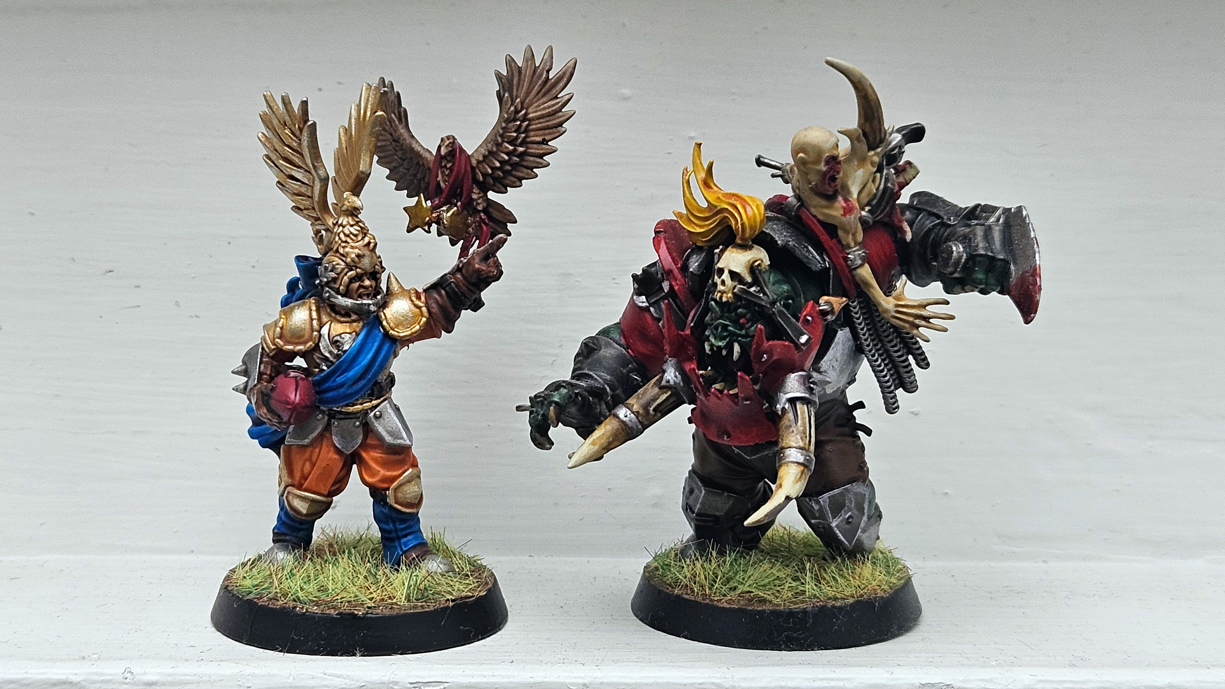 Blood Bowl Star players Griff Oberwald and Varag Ghoul-Chewer from the Blood Bowl Second Season Edition boxed set.