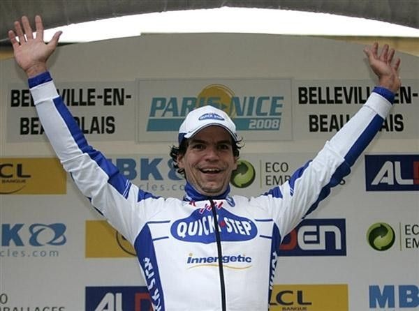 Gert Steegmans (Quick Step) on the top of the stage podium for the second consecutive day.