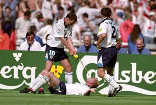 The dentist's chair celebration became an iconic image of English football in the 90s