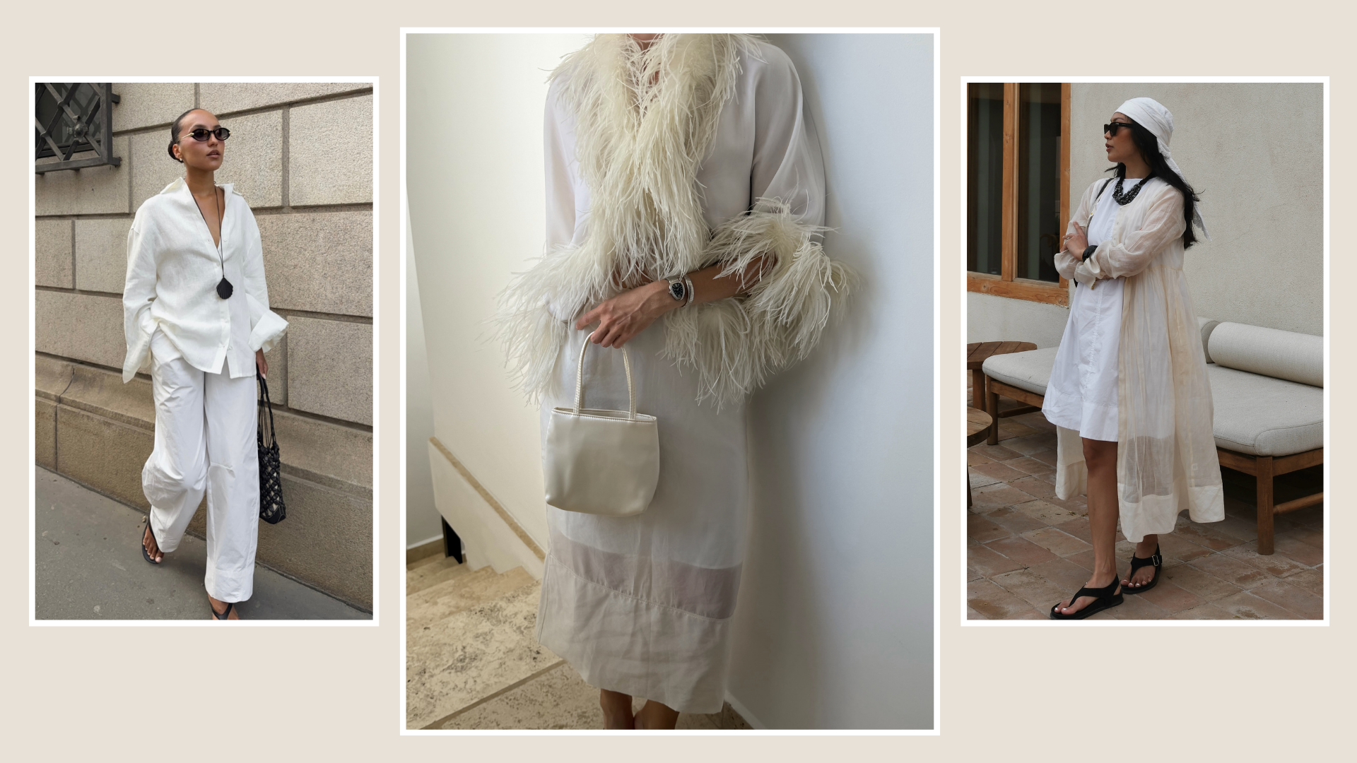 Three white summer outfits