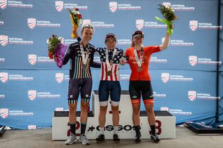Amber Neben (PX4 Sports) won her second consecutive US national title on Thursday, ahead of Tayler Wiles (Trek-Drops) and Emma White (Rally Cycling)