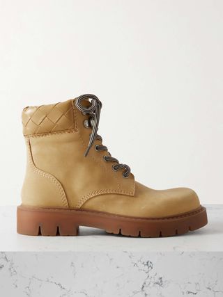 Haddock Intrecciato Leather-Trimmed Nubuck Ankle Boots