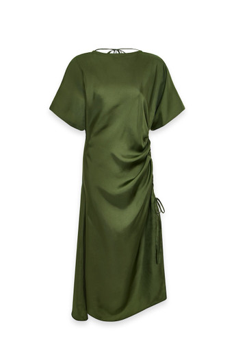 Women's Draped Silk Dress - Kombu Green