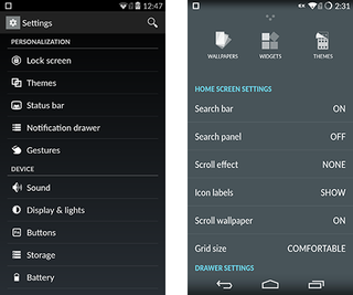 CyanogenMod 11s personalization (left) and home screen settings (right)