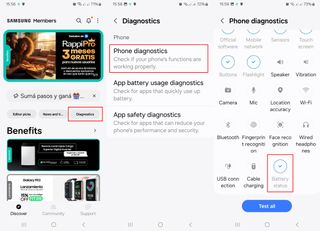 Steps to check battery health on Samsung Members app