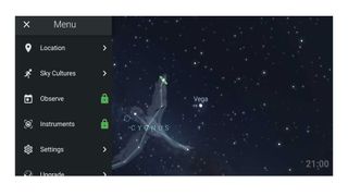 Stellarium Mobile Plus review: Image shows the menu inside the app.